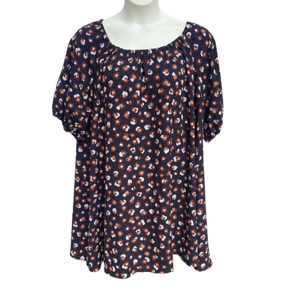 Ann Taylor Navy Blue Animal Print Dress Womens Size XL NWT Bubble Sleeves